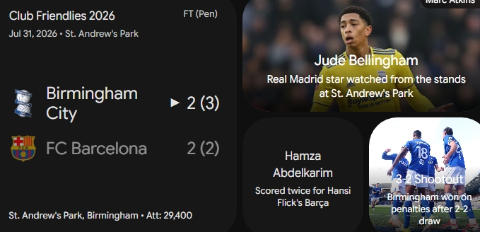 Jude Bellingham Attends Birmingham vs Barcelona: St. Andrew’s Drama, Hansi Flick’s Opener